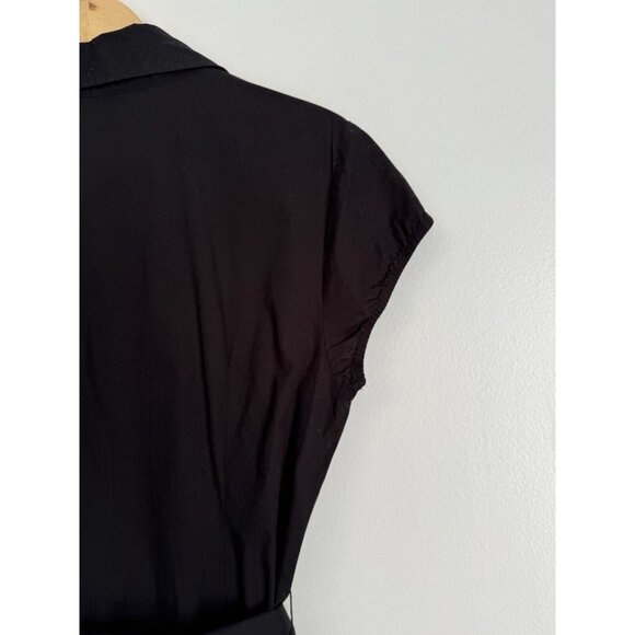 Norma Kamali Women Cap-Sleeve Poplin Pleated Shirt-Dress Size L Preppy Grunge - Picture 7 of 11